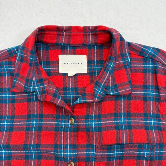 Aeropastale Plaid Flannel Shirt Button Up Cabin Grunge Red Blue Womens L - Picture 2 of 12